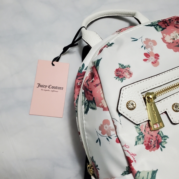 New-Juicy Couture White/Red Roses Floral Backpack - Picture 5 of 7